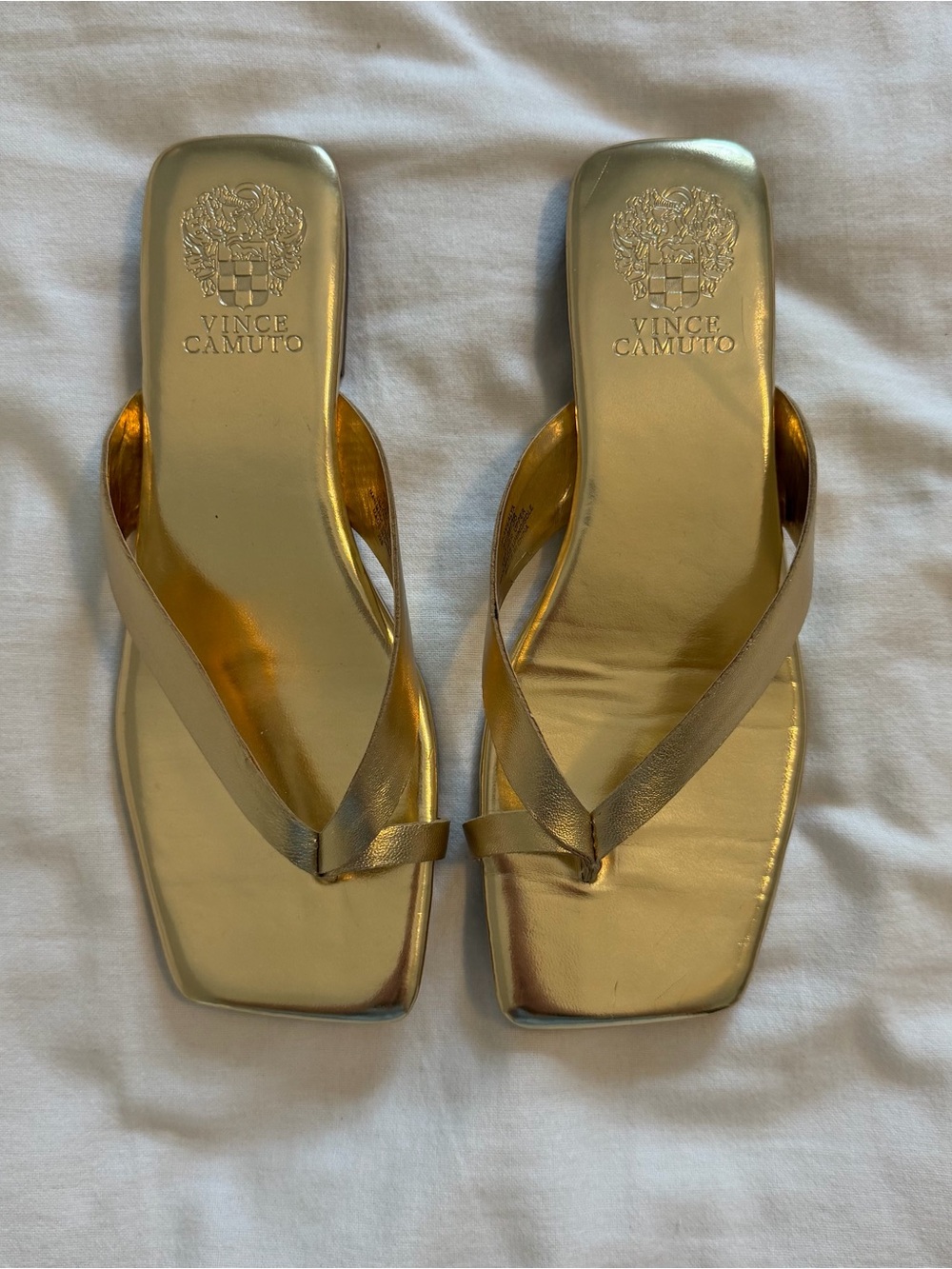 Vince Camuto Metallic Gold Square-Toe Thong Sandals